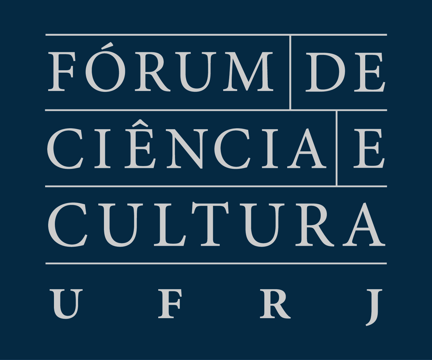Logotipo do F&oacute;rum de Ci&ecirc;ncia e Cultura. Um quadrado com fundo marrom e o texto Forum de Ci&ecirc;ncia e Cultura UFRJ em branco 